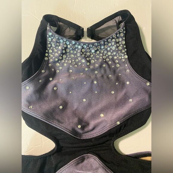 Custom solo dance costume leotard gray rhinestoned MC-Medium child - Picture 6 of 12